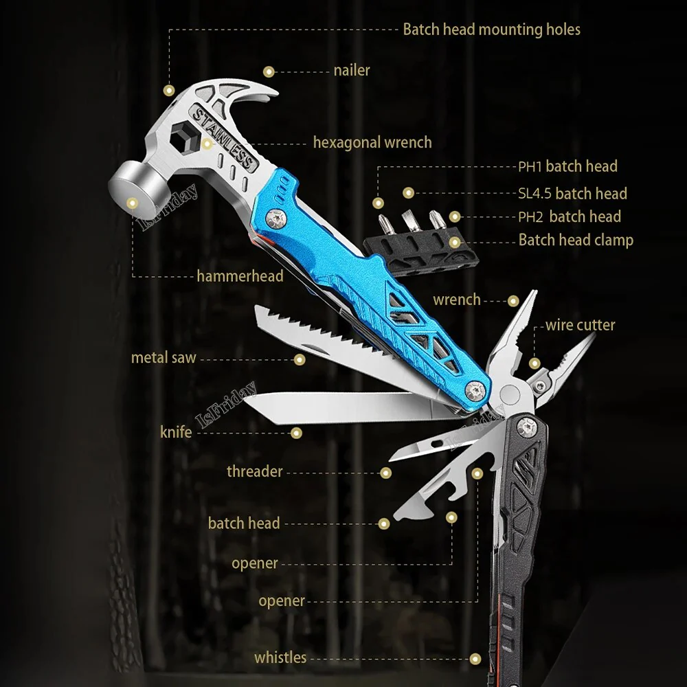 Multitool Claw Hammer Multifunctional Pliers Stainless Steel Tool Outdoor Survival Wire Cutter Camping Knife Wrench Hand Tools - Image 3