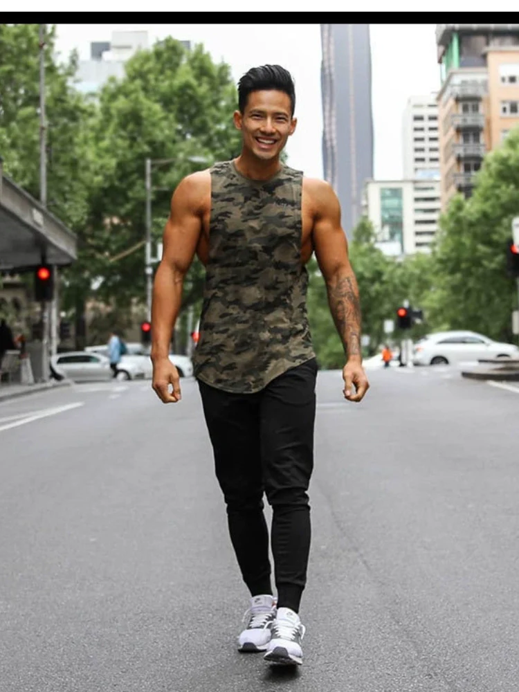 Muscle Fitness Quick-Drying Camouflage Vest Men's Summer New Casual Running Training Stretch Brothers Sports Clothes - Image 4