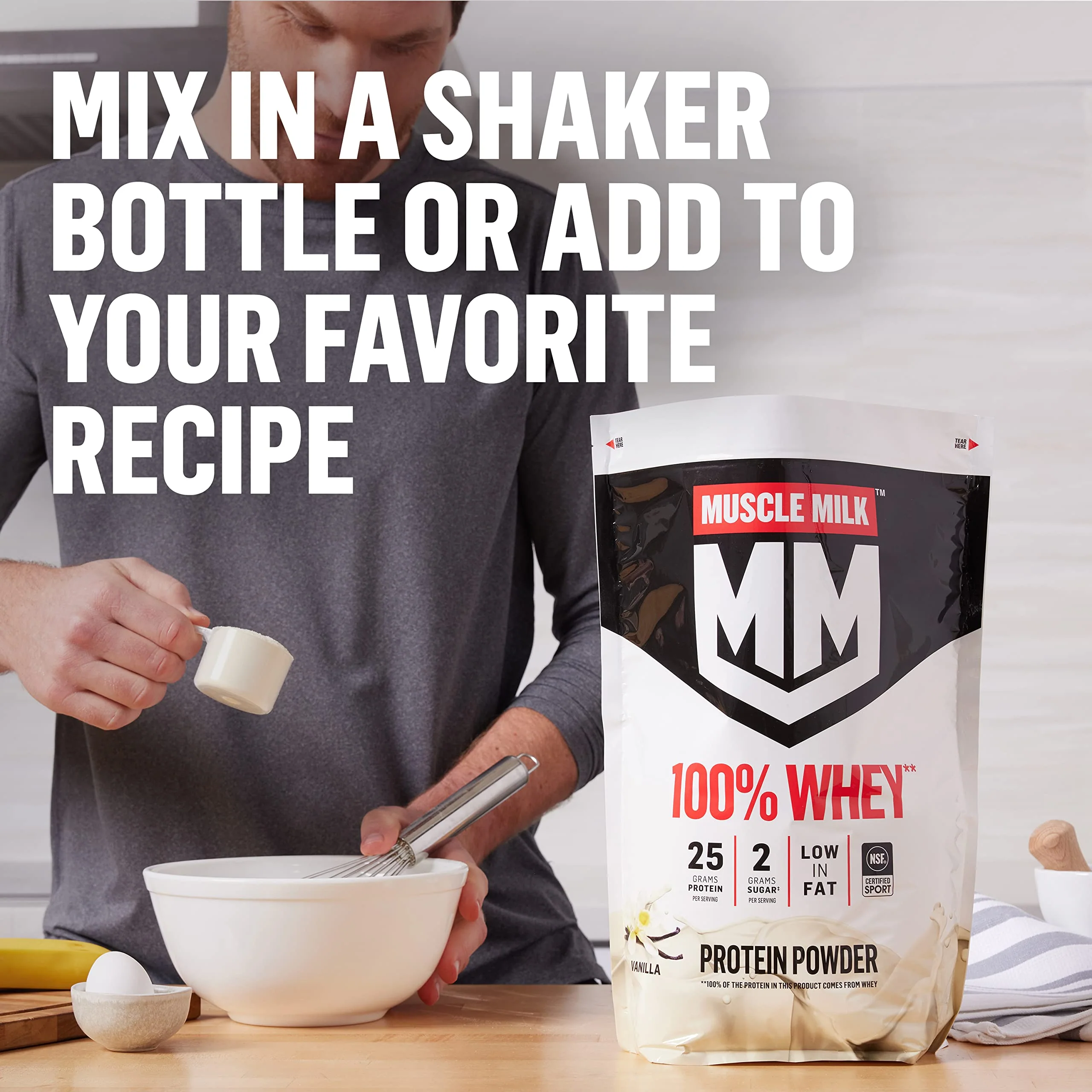 Muscle Milk 100% Whey Protein Powder, Vanilla, 5 Pound, 68 Servings, 25g Protein, 2g Sugar, Low in Fat, NSF Certified for Sport, Energizing Snack, Workout Recovery, Packaging May Vary - Image 4