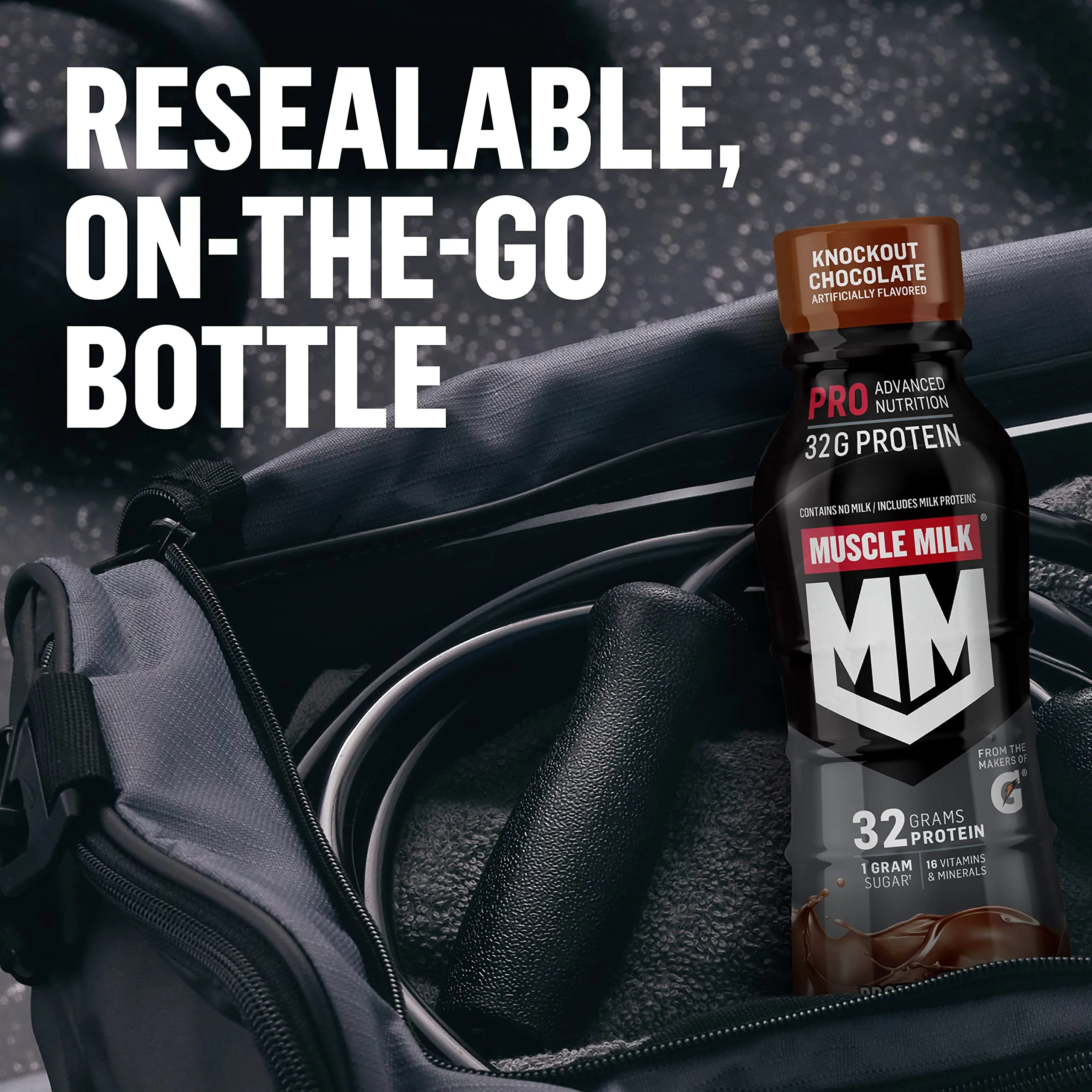 Muscle Milk Pro Advanced Nutrition Protein Shake, Knockout Chocolate, 11.16 Fl Oz (Pack of 12), 32g Protein, 1g Sugar, 16 Vitamins & Minerals, 5g Fiber, Workout Recovery, Energizing Snack, Packaging May Vary - Image 2