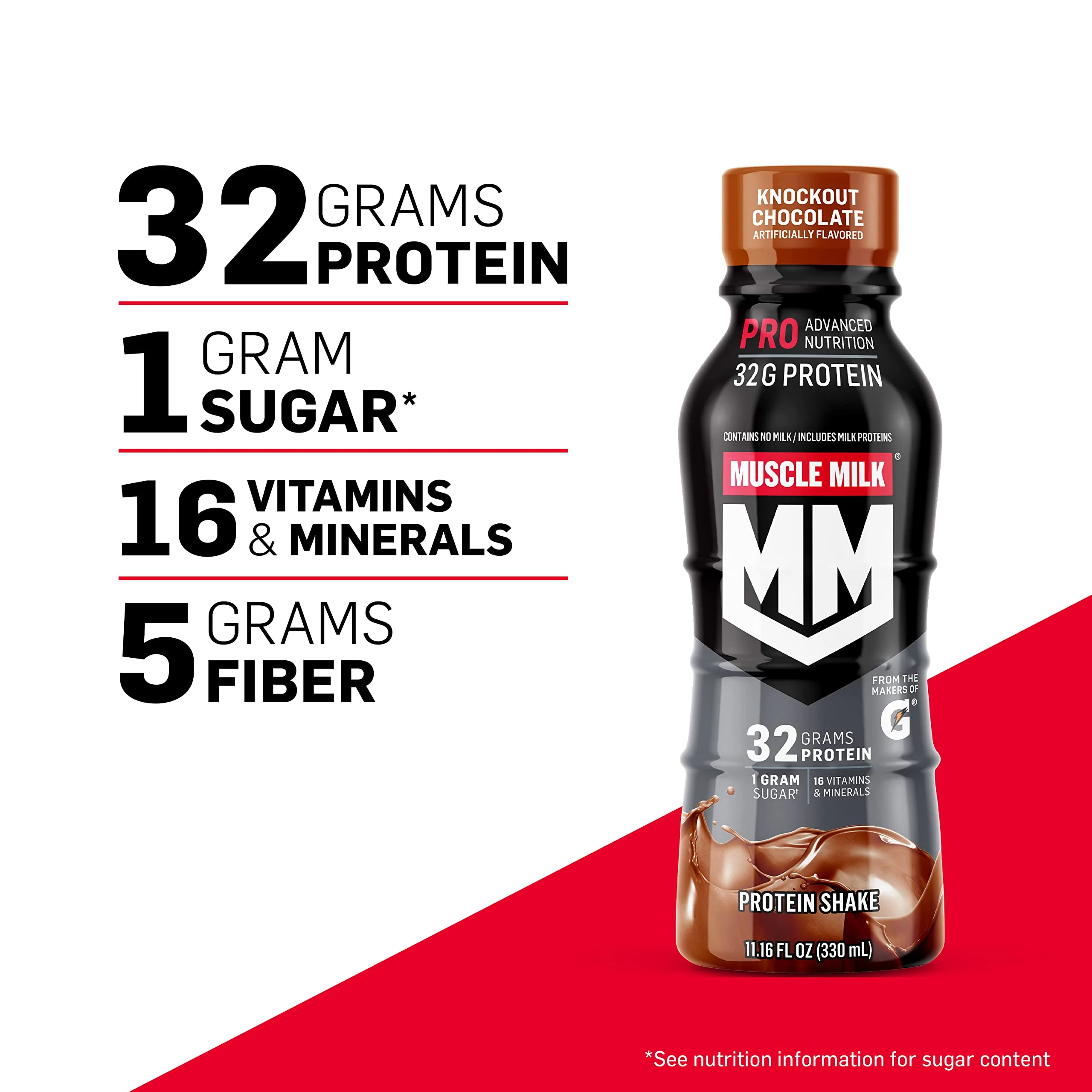 Muscle Milk Pro Advanced Nutrition Protein Shake, Knockout Chocolate, 11.16 Fl Oz (Pack of 12), 32g Protein, 1g Sugar, 16 Vitamins & Minerals, 5g Fiber, Workout Recovery, Energizing Snack, Packaging May Vary - Image 6