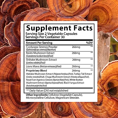 Mushroom Nootropic Supplement with Lions Mane - Mushroom Blend: Lion's Mane, Reishi, Chaga Mushroom Extract - Focus & Brain Support with Turkey Tail, Shiitake, Maitake, Cordyceps Powder - 60 Capsules - Image 6