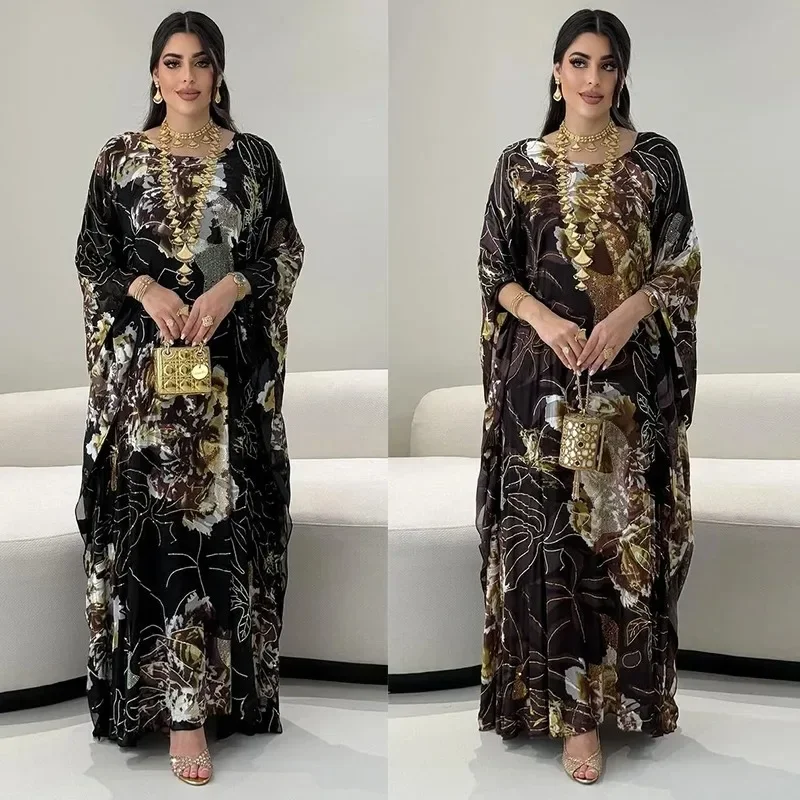 Muslim Dress for Women Chiffon Diamond Party Abaya Dresses Arab Long Robe Morocco Dubai Kaftan Vestidos Jalabiya Ramadan Eid - Image 2