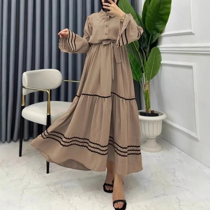 Muslim Dresses for Women Spring New Product Turn-down Collar Casual Abayas Elegant Good Fabric Turkey Saudi Camel Clothing - Image 4