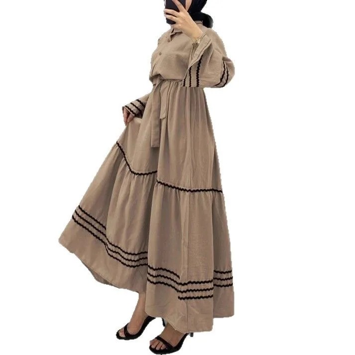 Muslim Dresses for Women Spring New Product Turn-down Collar Casual Abayas Elegant Good Fabric Turkey Saudi Camel Clothing - Image 5