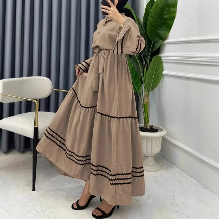 Muslim Dresses for Women Spring New Product Turn-down Collar Casual Abayas Elegant Good Fabric Turkey Saudi Camel Clothing - Image 6