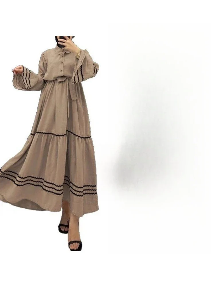 Muslim Dresses for Women Spring New Product Turn-down Collar Casual Abayas Elegant Good Fabric Turkey Saudi Camel Clothing - Image 7
