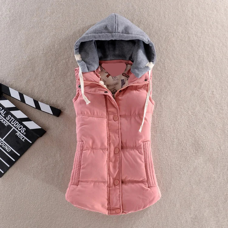 MyNewIn Warm Vest  Autumn Winter Women Casual Sleeveless Hooded Cotton Jacket Coral Velvet Female Coat Large Size 4XL Waistcoat - Image 2