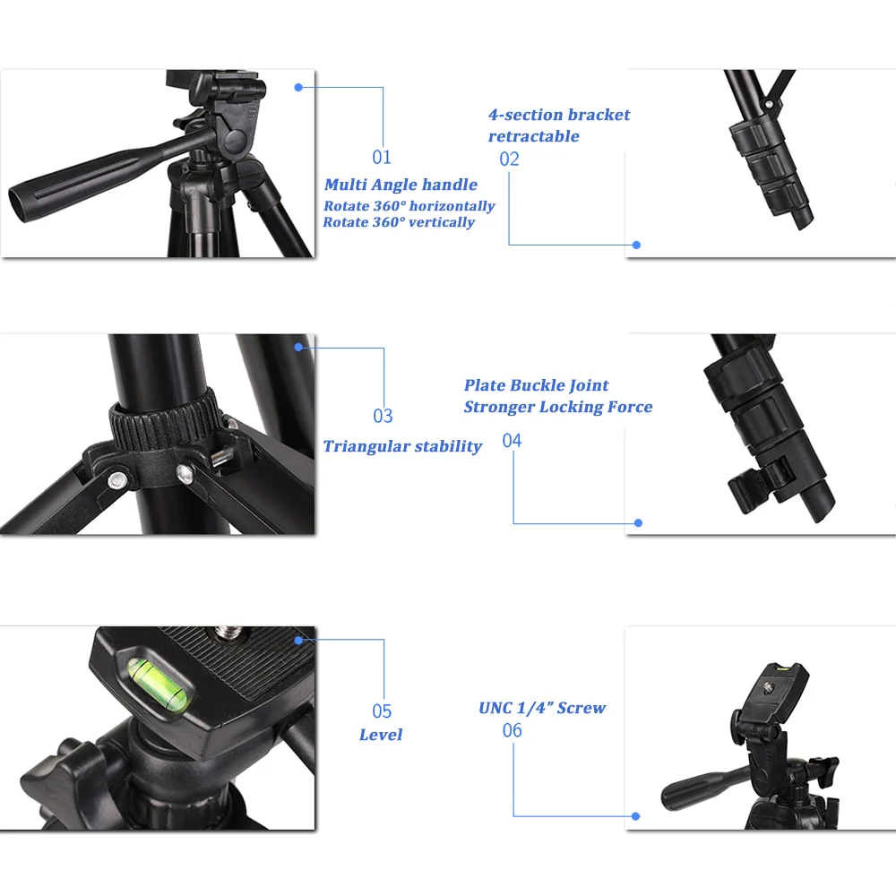 NA-3120 Phone Tripod Stand 40inch Universal Photography for Gopro iPhone Samsung Xiaomi Huawei Phone Aluminum Travel Tripode Par - Image 6
