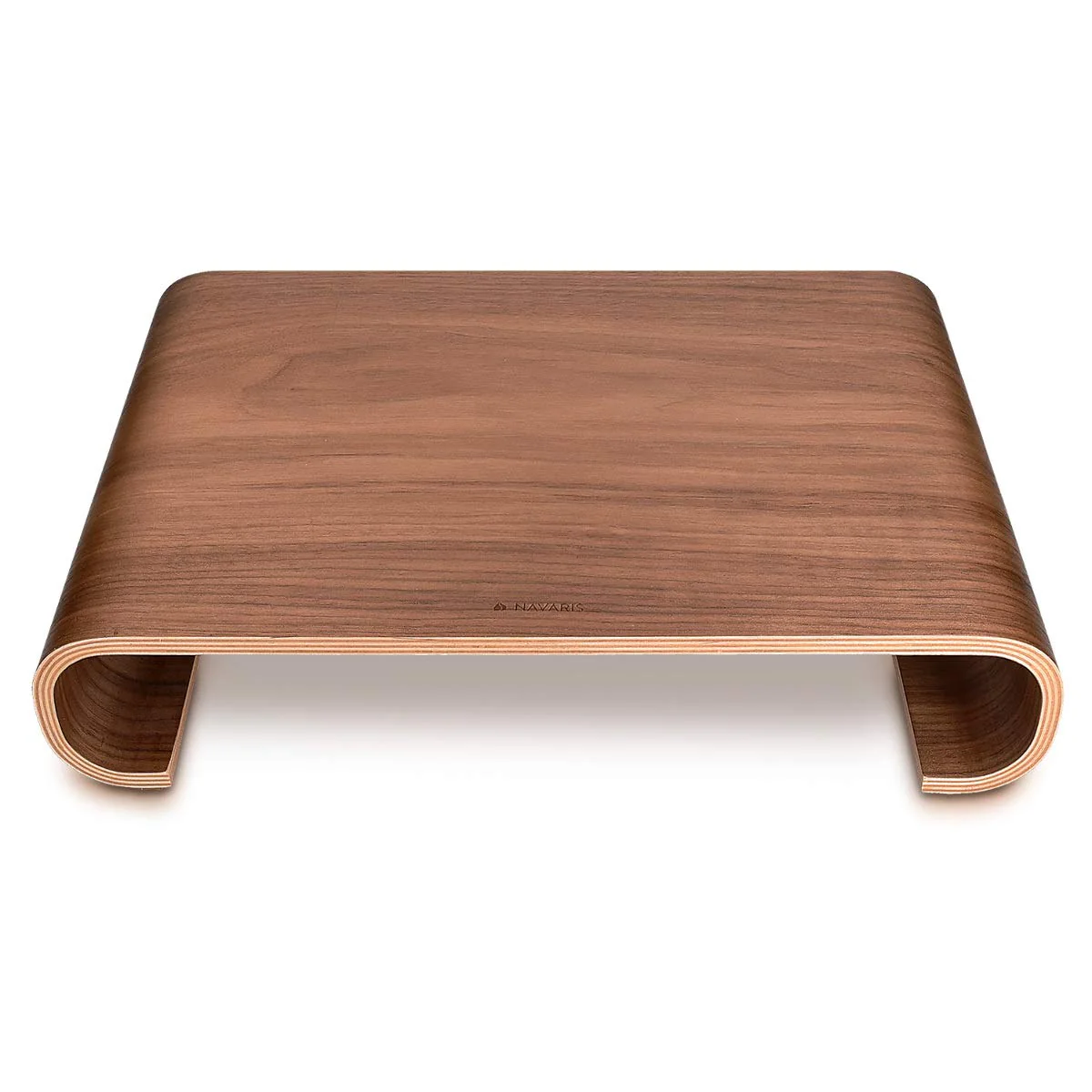 Navaris Wood Monitor Stand Riser - Computer Desk Organizer Desktop Dock Wooden Mount Display for PC TV Screen Notebook Laptop - Walnut - Image 2