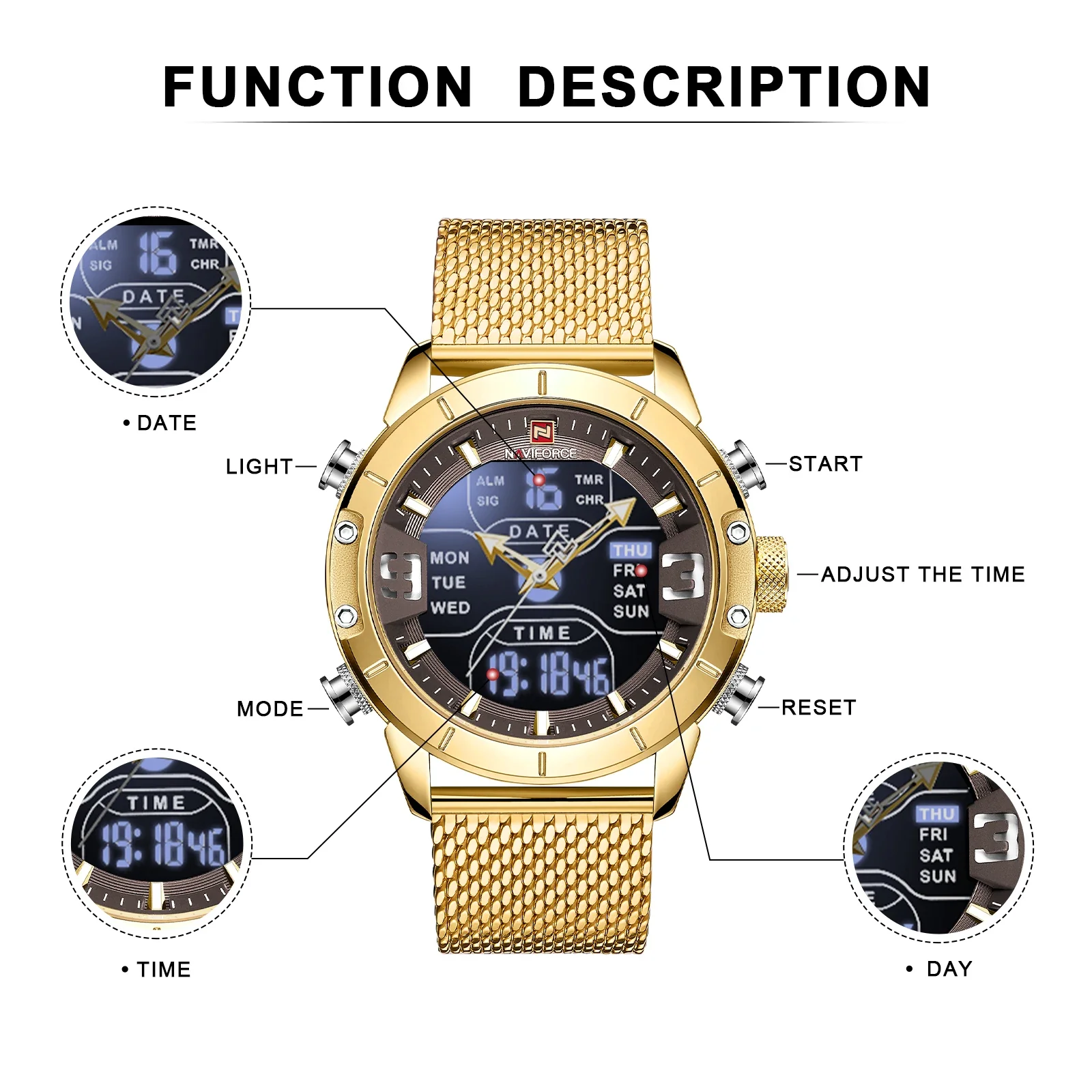 NAVIFORCE Men Watch Top Luxury Brand Man Military Sport Quartz Wrist Watches Stainless Steel LED Digital Clock Relogio Masculino - Image 3