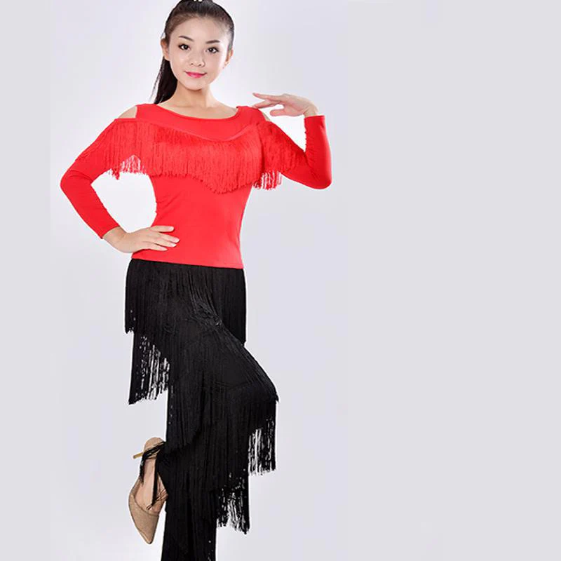 New 2021 Latin Modern Dance Suits Women/girls Sexy Fringes Long Pants Ballroom/tango/rumba/latin Dresses Clothings For Dancer - Image 12