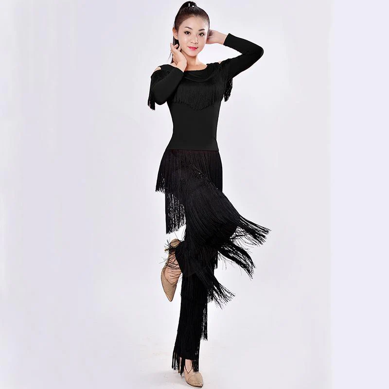 New 2021 Latin Modern Dance Suits Women/girls Sexy Fringes Long Pants Ballroom/tango/rumba/latin Dresses Clothings For Dancer - Image 14