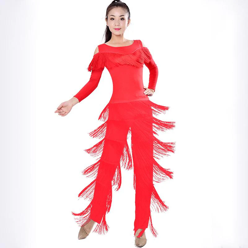 New 2021 Latin Modern Dance Suits Women/girls Sexy Fringes Long Pants Ballroom/tango/rumba/latin Dresses Clothings For Dancer - Image 6