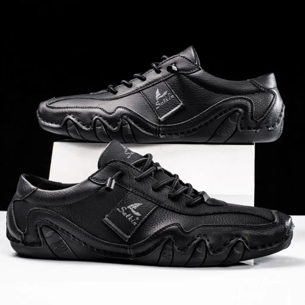New 2024 Fashion Handmade Leather Casual Men Shoes Design Fall Sneakers Man Loafers Breathable Soft Flat Shoes Driving Shoes - Image 12