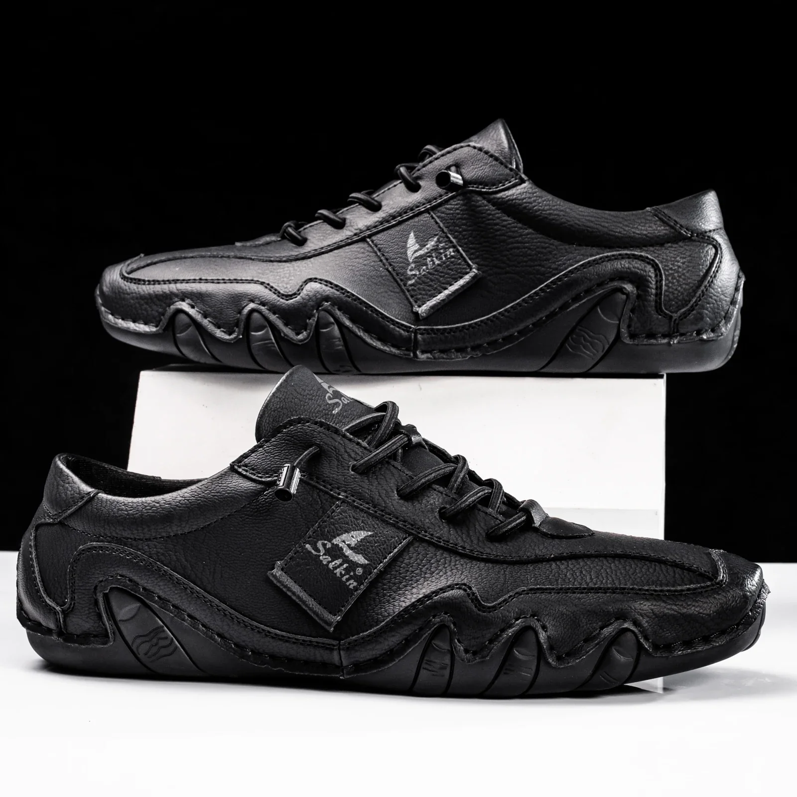 New 2024 Fashion Handmade Leather Casual Men Shoes Design Fall Sneakers Man Loafers Breathable Soft Flat Shoes Driving Shoes - Image 4