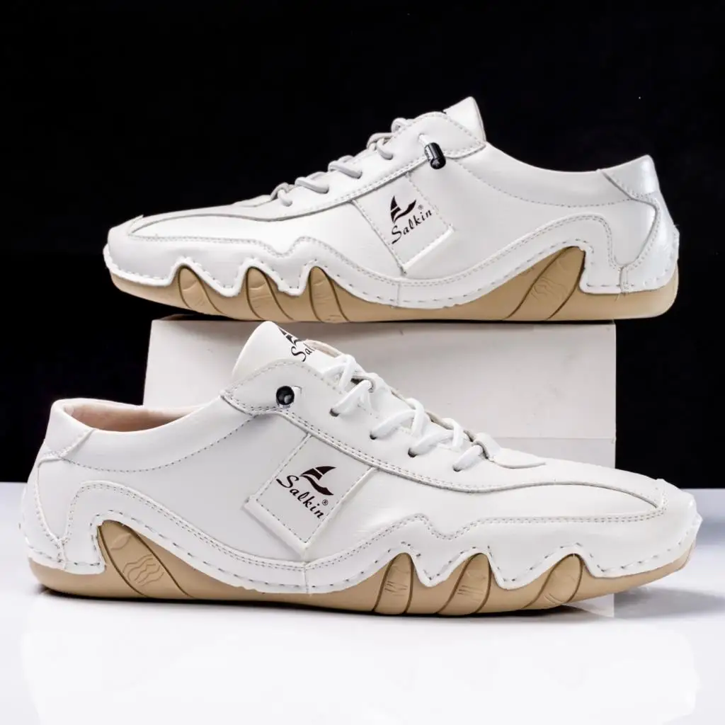 New 2024 Fashion Handmade Leather Casual Men Shoes Design Fall Sneakers Man Loafers Breathable Soft Flat Shoes Driving Shoes - Image 7
