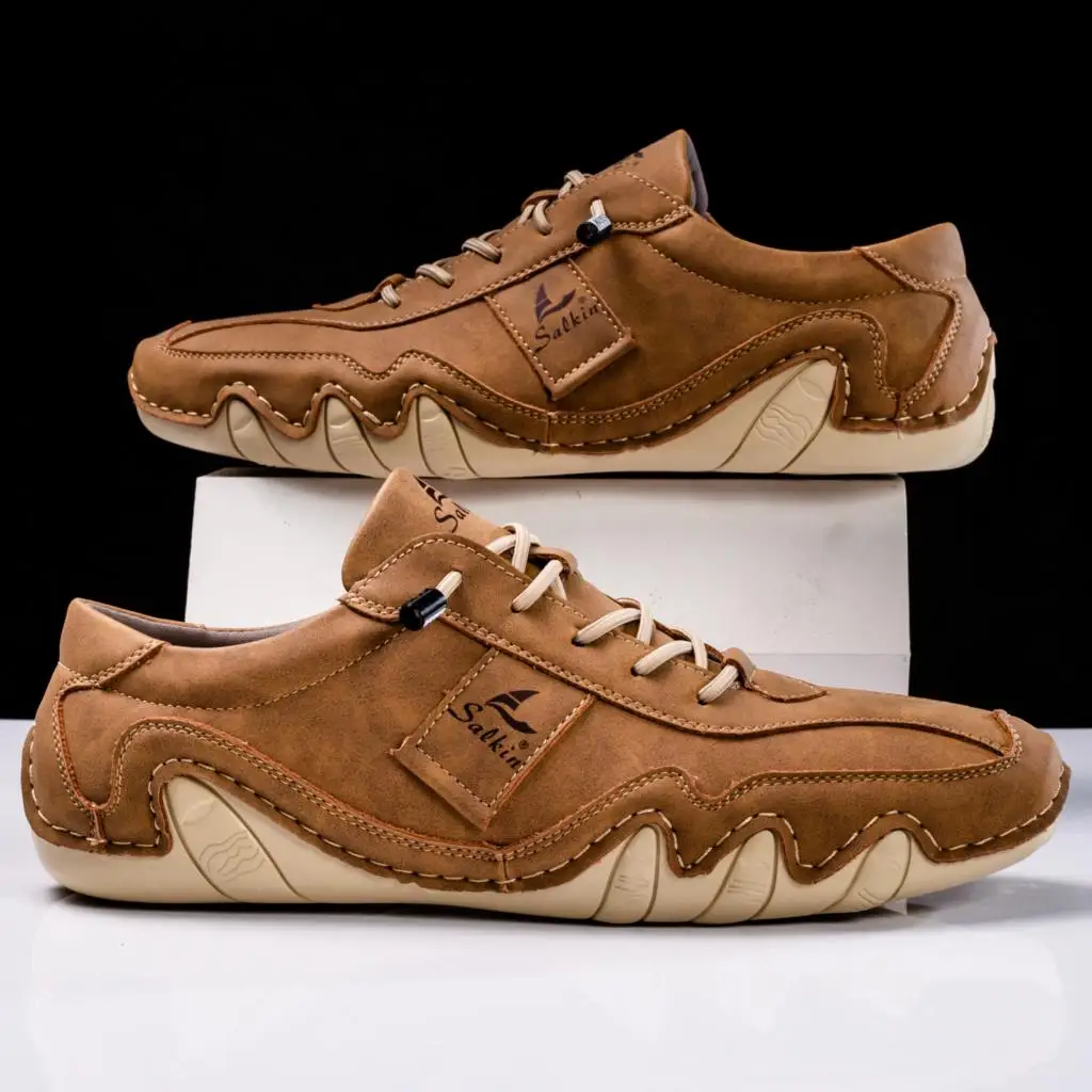 New 2024 Fashion Handmade Leather Casual Men Shoes Design Fall Sneakers Man Loafers Breathable Soft Flat Shoes Driving Shoes - Image 8