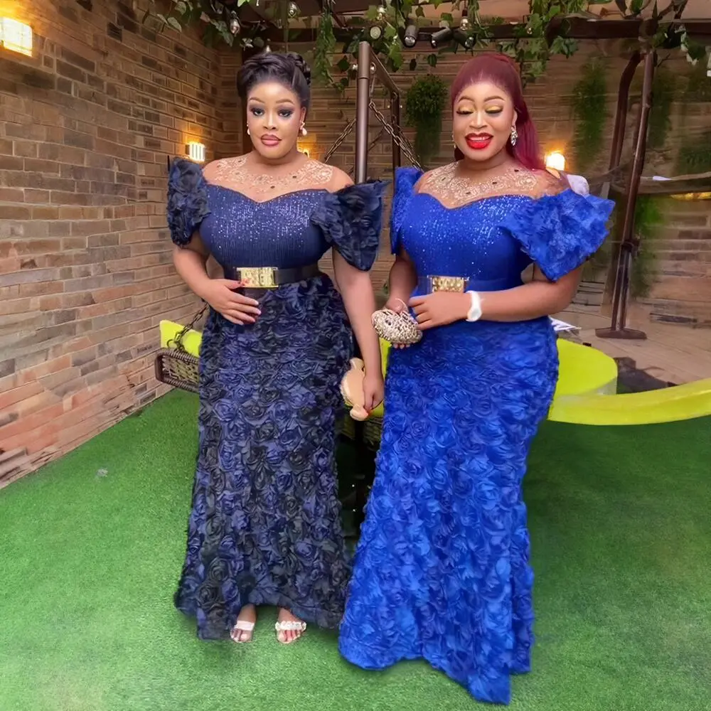New african dresses for woman Mesh 3D embroidery Africa dress rhinestone sequin belt elegant evening dresses for women luxury - Image 2