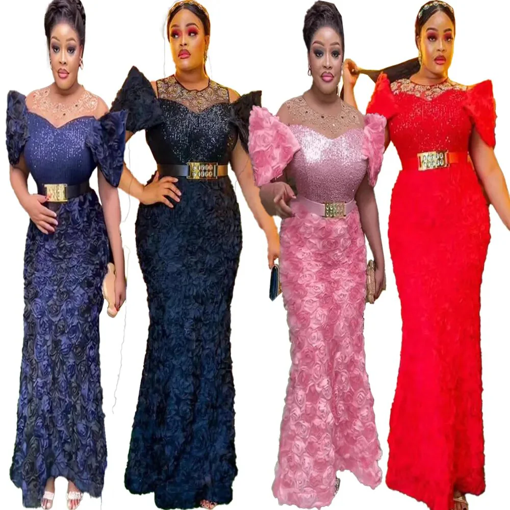 New african dresses for woman Mesh 3D embroidery Africa dress rhinestone sequin belt elegant evening dresses for women luxury - Image 5