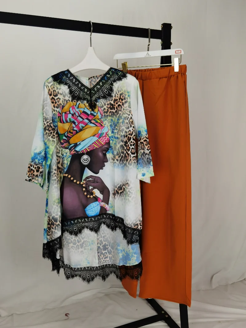 New African Lace Neck Set (Dress and Pants) Bat SLeeve Extra Large  Women's  (KSTZ1 #) - Image 5