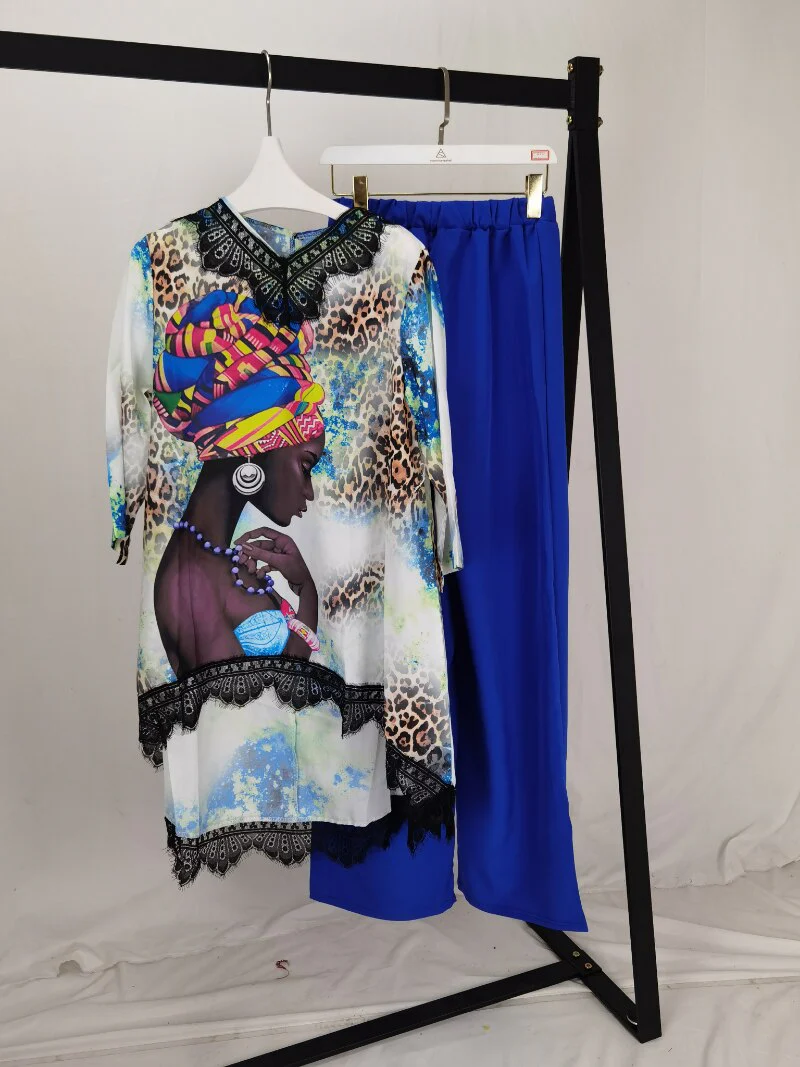 New African Lace Neck Set (Dress and Pants) Bat SLeeve Extra Large  Women's  (KSTZ1 #) - Image 6