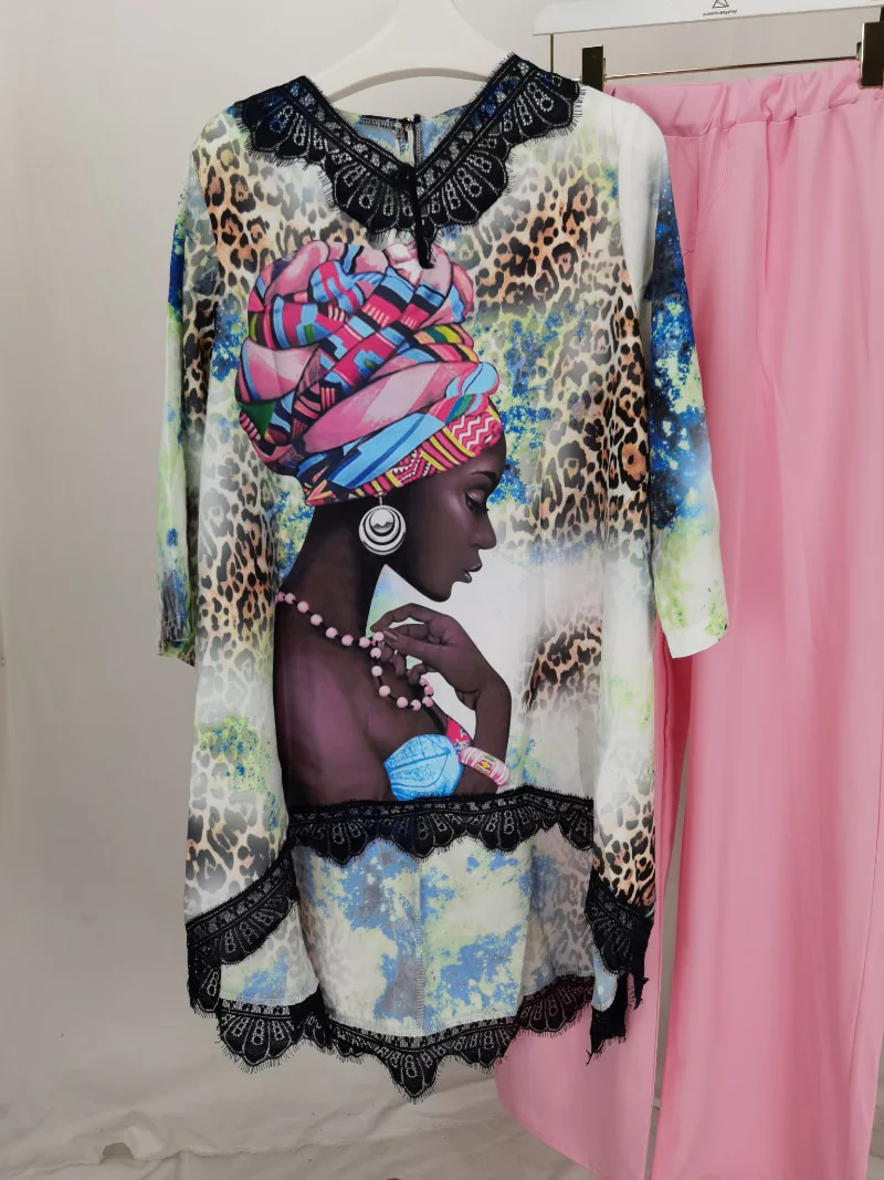 New African Lace Neck Set (Dress and Pants) Bat SLeeve Extra Large  Women's  (KSTZ1 #) - Image 8