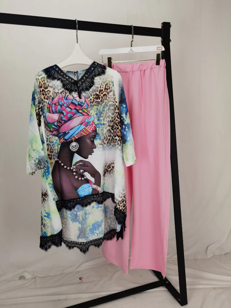 New African Lace Neck Set (Dress and Pants) Bat SLeeve Extra Large  Women's  (KSTZ1 #) - Image 9