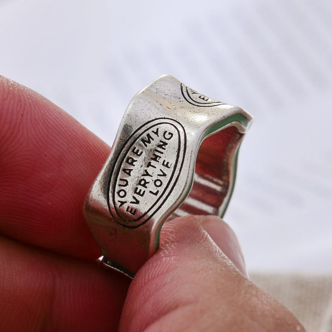 New Arrival Elegant Letter Carving Green Stripe Design Retro Thai Silver Female Finger Ring For Women New Year Gifts 2023 - Image 3