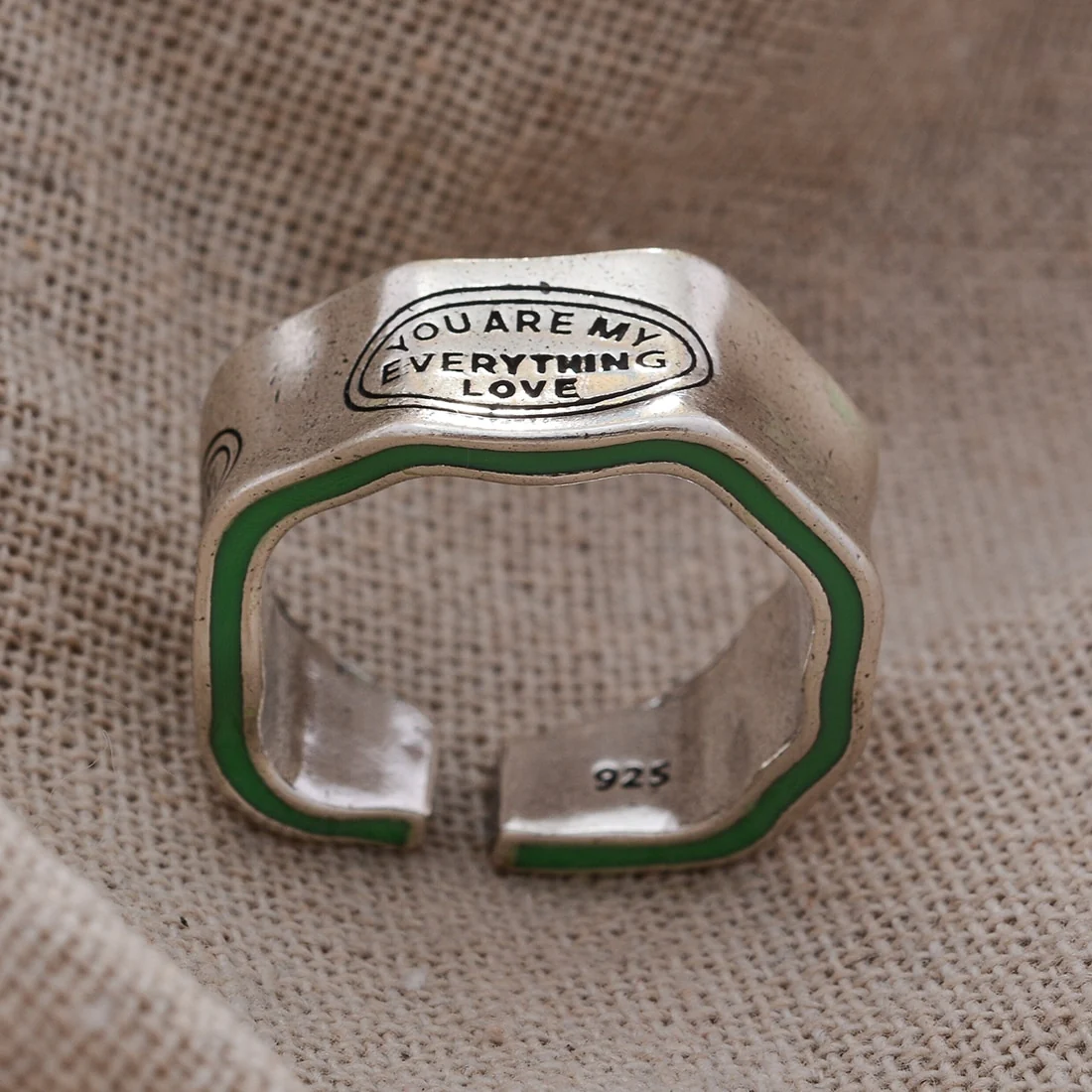 New Arrival Elegant Letter Carving Green Stripe Design Retro Thai Silver Female Finger Ring For Women New Year Gifts 2023 - Image 4