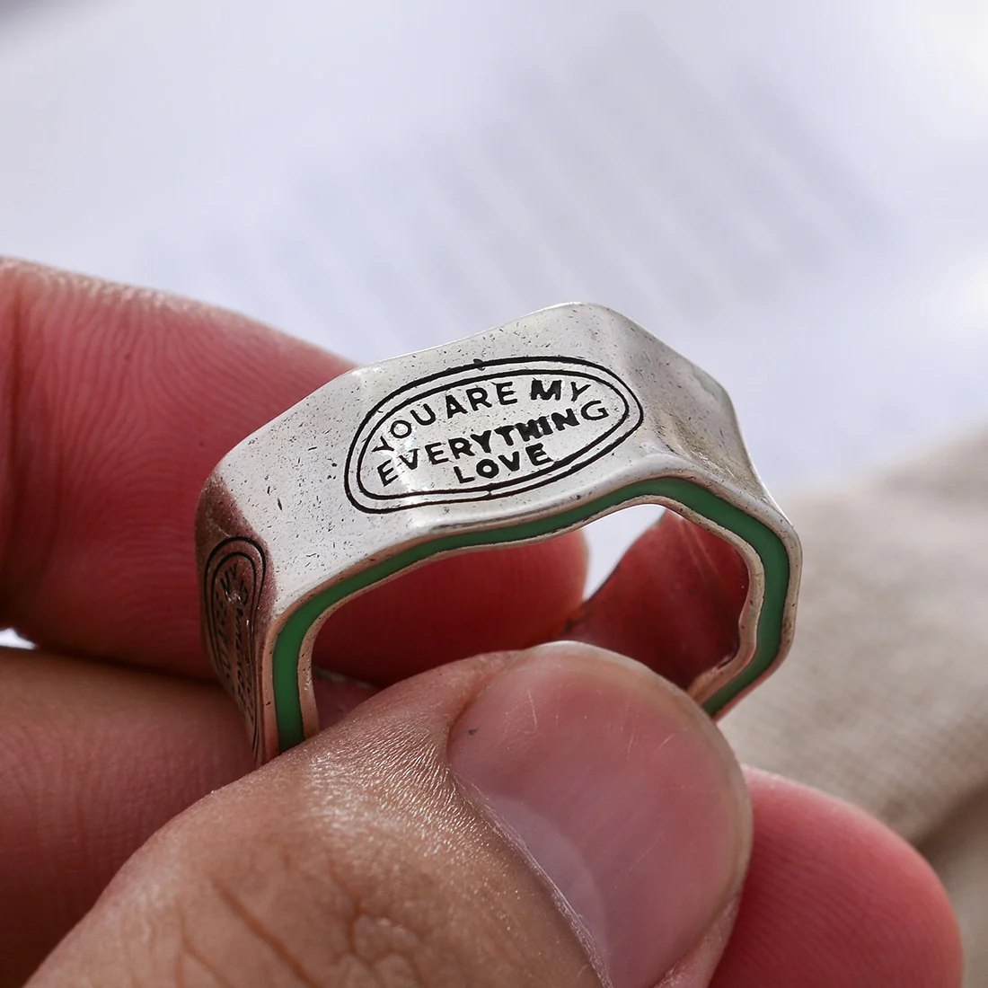 New Arrival Elegant Letter Carving Green Stripe Design Retro Thai Silver Female Finger Ring For Women New Year Gifts 2023 - Image 5