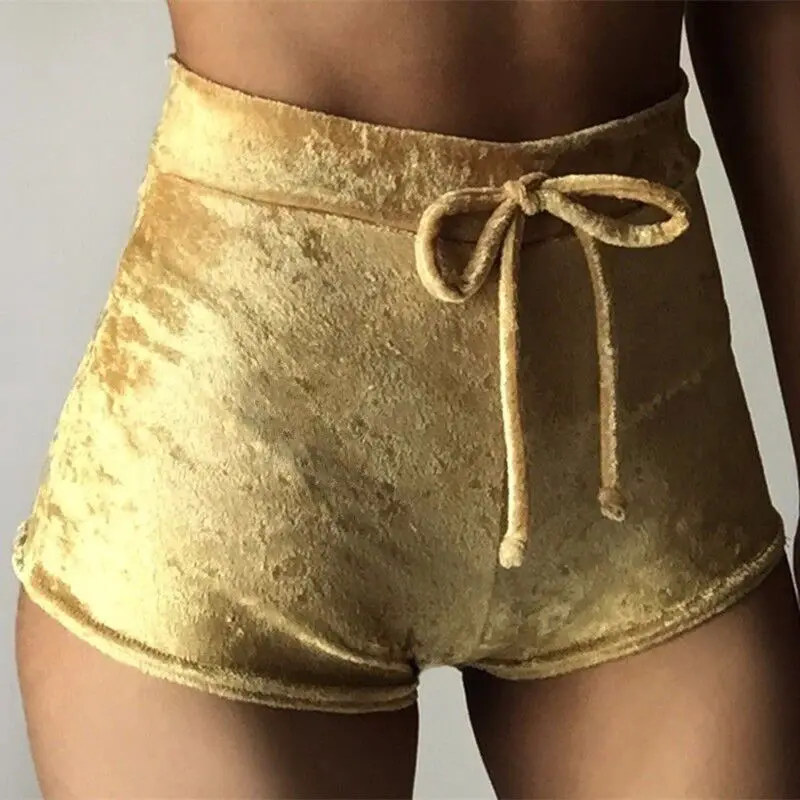 New arrival Pretty Little Thing Womens Ladies Pink Crushed Velvet Runner arrival Short Hot Casual Women Skinny Drawstring Shorts - Image 5