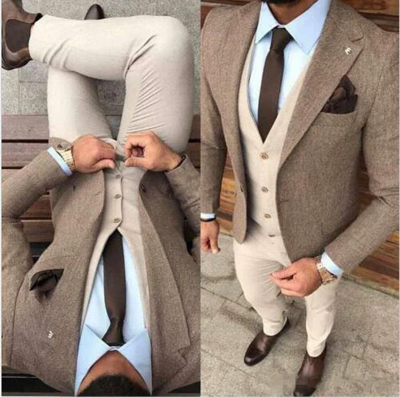 New Arrival Winter Tweed Man Business Suits Groom Tuxedos Slim Fits Men Prom Party Suits Coat Trousers Sets (Jacket+Vest+Pan - Image 7