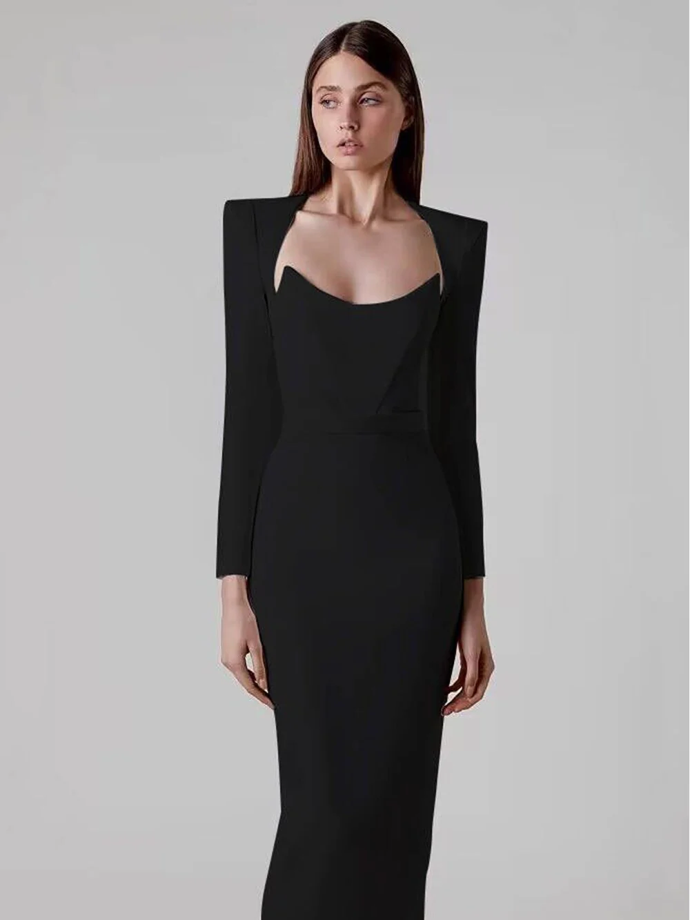 New Arrival Women Winter Sexy Long Sleeve V Neck Pink Black White Midi Bandage Dress 2023 Elegant Evening Club Party Dress - Image 10