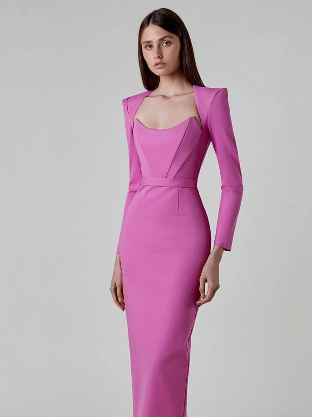 New Arrival Women Winter Sexy Long Sleeve V Neck Pink Black White Midi Bandage Dress 2023 Elegant Evening Club Party Dress - Image 7