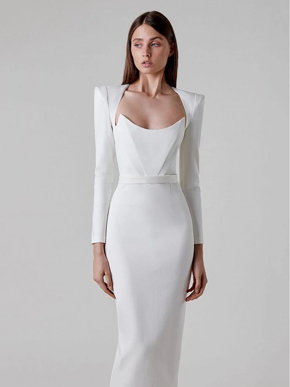 New Arrival Women Winter Sexy Long Sleeve V Neck Pink Black White Midi Bandage Dress 2023 Elegant Evening Club Party Dress - Image 9