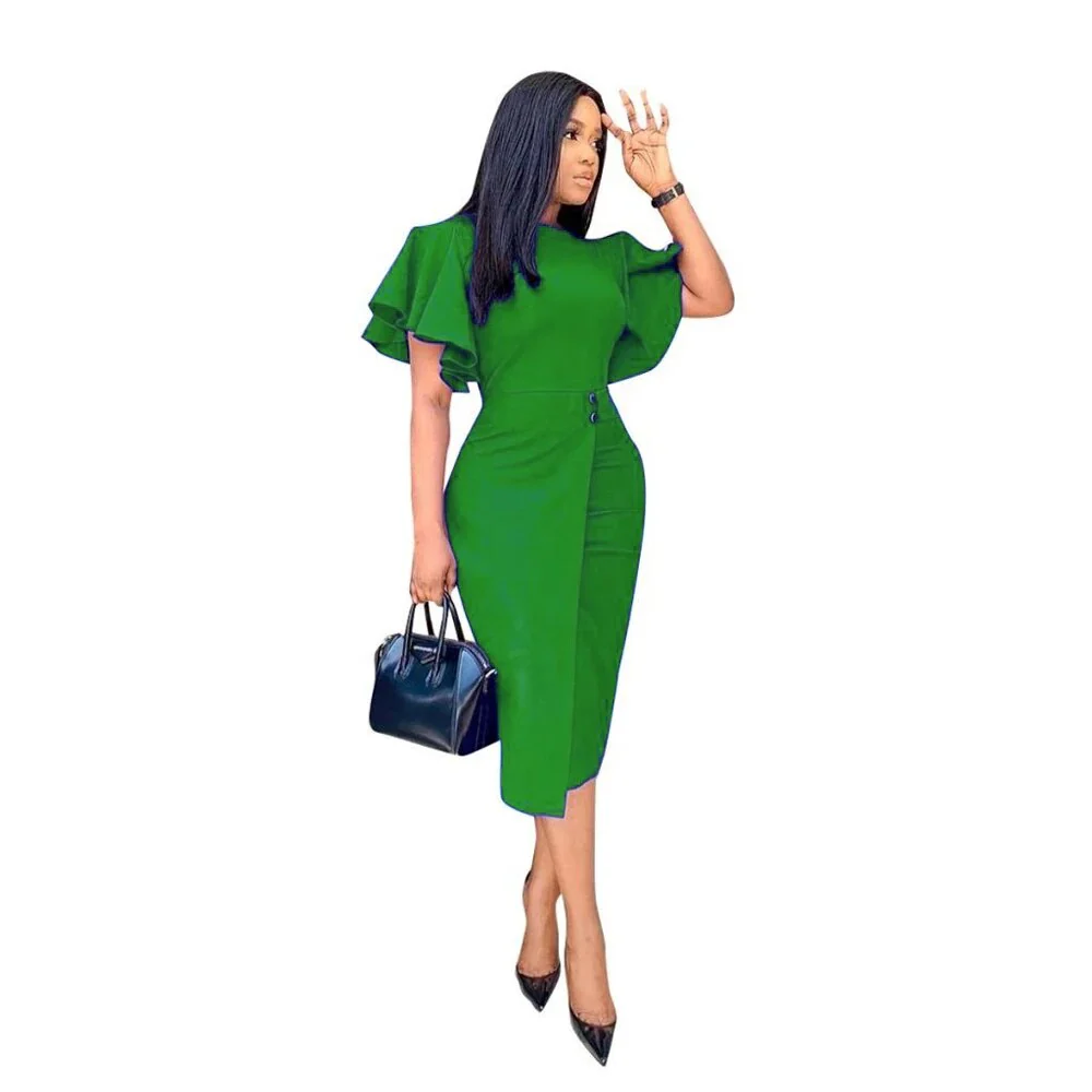 New Arrivals 2022 Women Elegant Summer Church Dresses Fashion Ruffles Short Sleeves Ladies Work Office Knee Length Formal Dress - Image 10