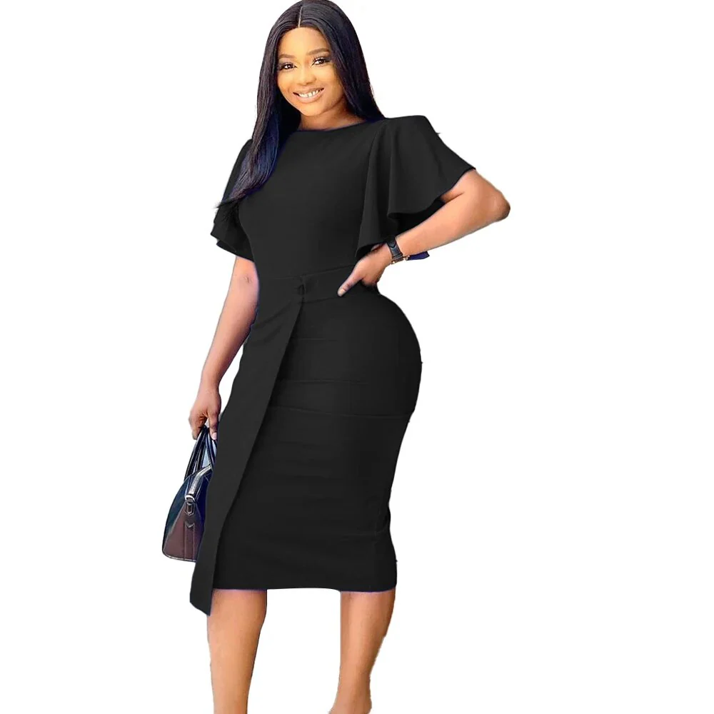 New Arrivals 2022 Women Elegant Summer Church Dresses Fashion Ruffles Short Sleeves Ladies Work Office Knee Length Formal Dress - Image 11