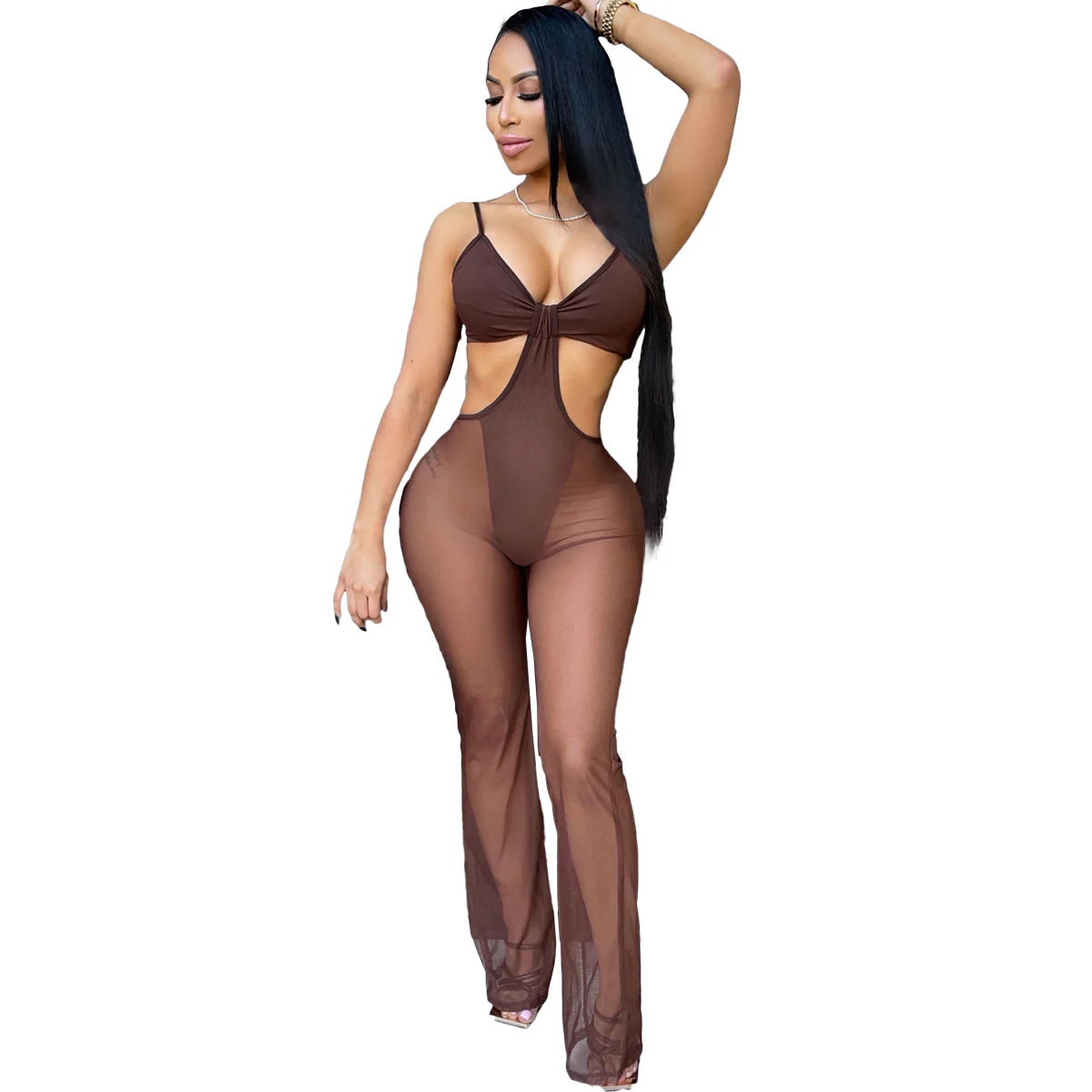 New Arrivals Women Sexy Beach Bikini Jumpsuit Sexy Mesh See Through One Pieces Pants Swimsuit - Image 4