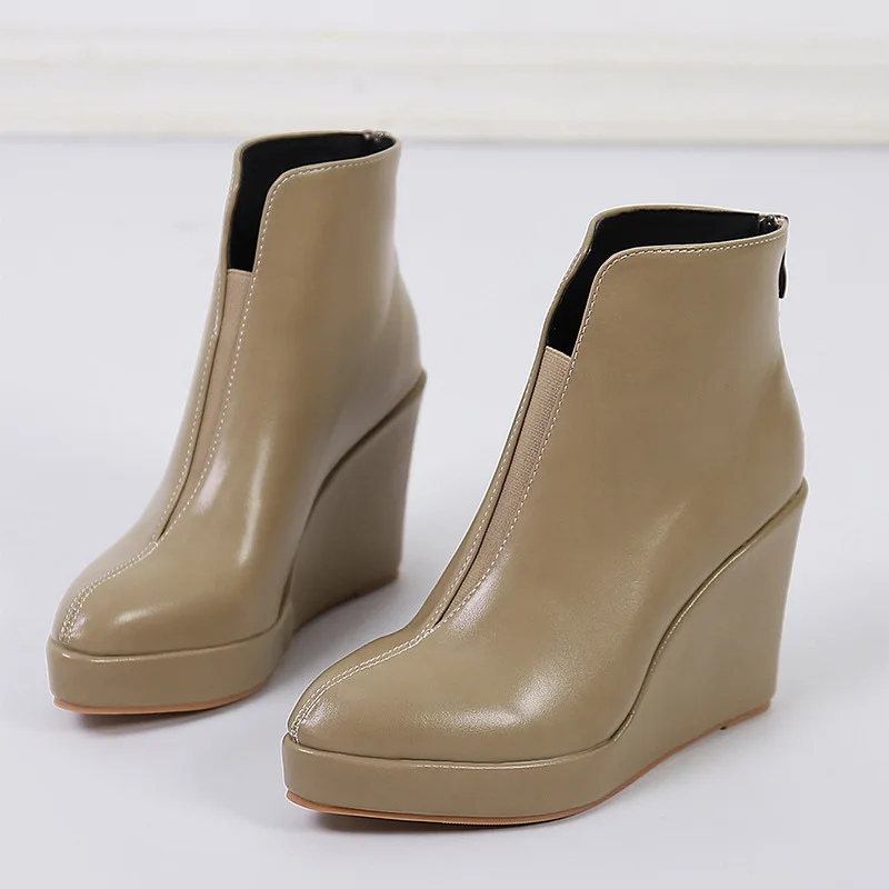 New Autumn Early Winter Shoes Women Ankle Boots Platform Fashion Ladies Wedge Heels 10cm Pure Black White Big Size 42 - Image 10