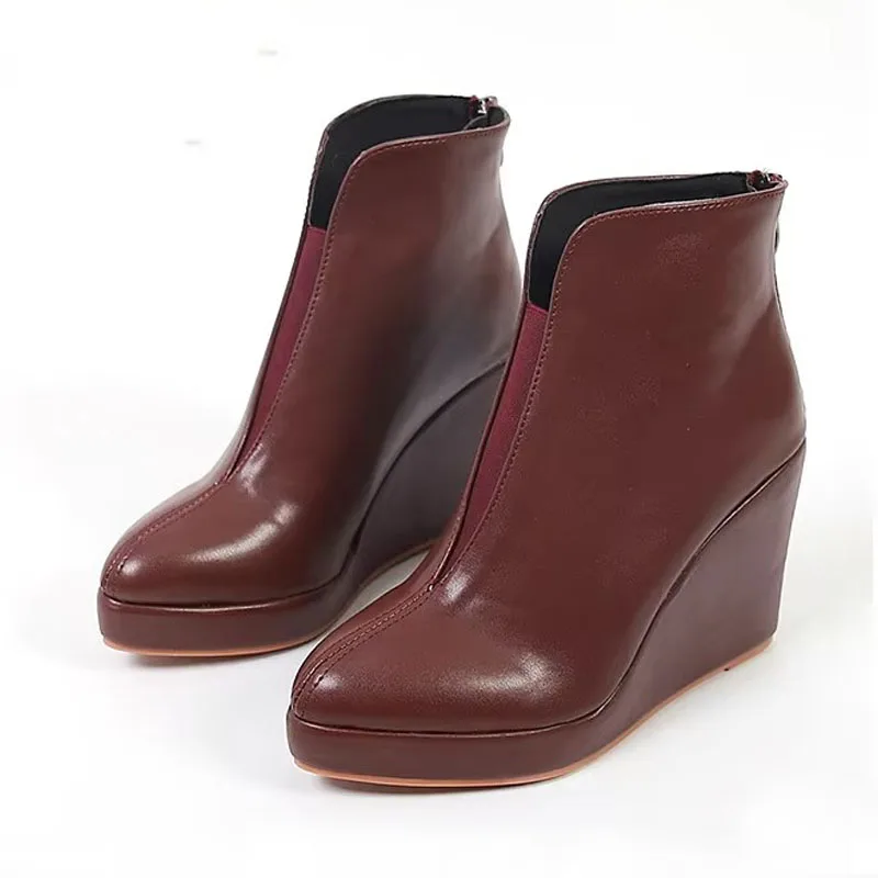 New Autumn Early Winter Shoes Women Ankle Boots Platform Fashion Ladies Wedge Heels 10cm Pure Black White Big Size 42 - Image 2