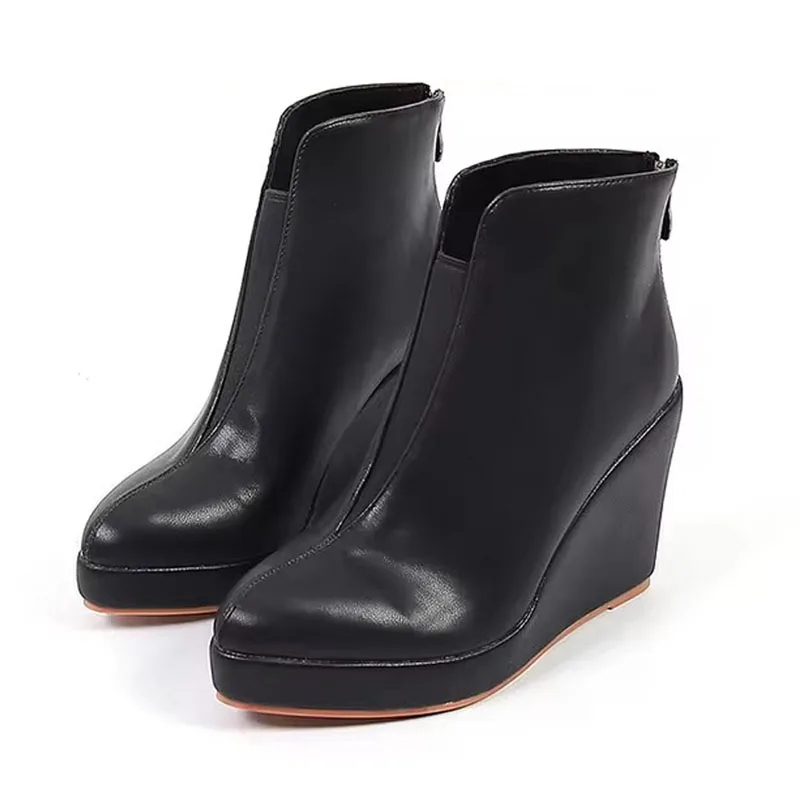 New Autumn Early Winter Shoes Women Ankle Boots Platform Fashion Ladies Wedge Heels 10cm Pure Black White Big Size 42 - Image 3