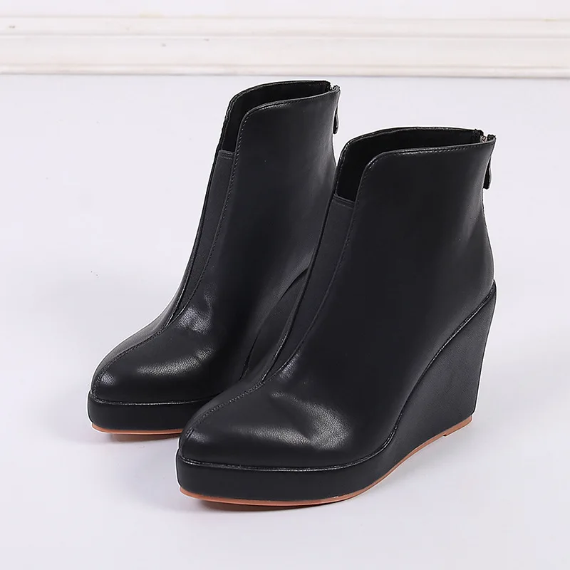 New Autumn Early Winter Shoes Women Ankle Boots Platform Fashion Ladies Wedge Heels 10cm Pure Black White Big Size 42 - Image 7