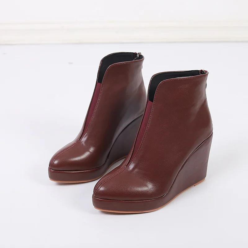New Autumn Early Winter Shoes Women Ankle Boots Platform Fashion Ladies Wedge Heels 10cm Pure Black White Big Size 42 - Image 8