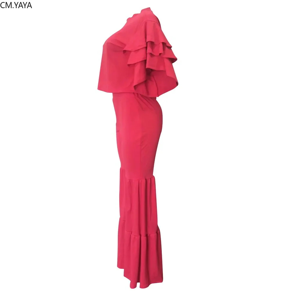 New Autumn Winter Women set Tracksuit O Neck Petal Sleeve Top Flare Pants Suit Two Piece Set Solid Night Club Outfits LS6326 - Image 3