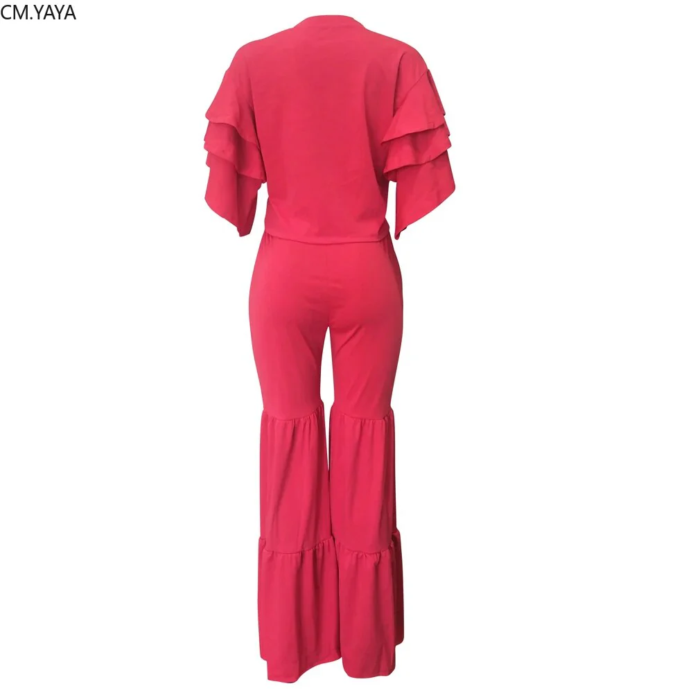 New Autumn Winter Women set Tracksuit O Neck Petal Sleeve Top Flare Pants Suit Two Piece Set Solid Night Club Outfits LS6326 - Image 4
