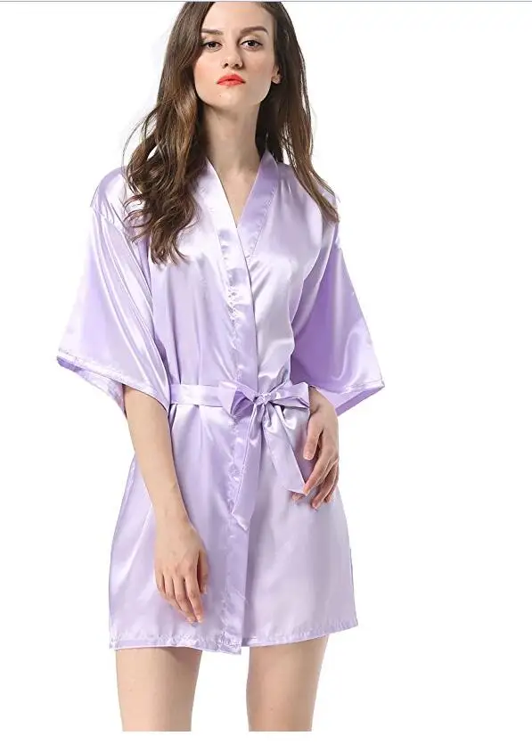 New Black Chinese Women's Faux Silk Robe Bath Gown Hot Sale Kimono Yukata Bathrobe Solid Color Sleepwear S M L XL XXL NB032 - Image 13