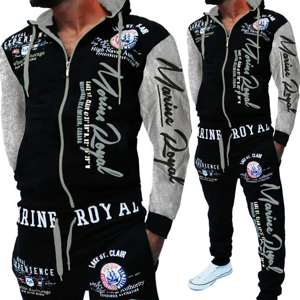 New Brand Men Tracksuit 2 Piece Tops Pants Mens Sweat Suits Set Letter Print Plus Size Jogger Male Chic Hot Sale Clothing - Image 5