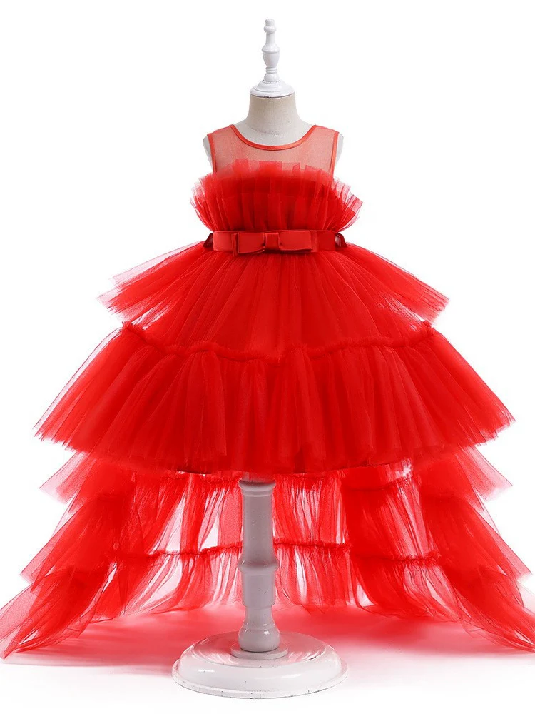 New Children's Princess Dress Pettiskirt Detachable Trailing Dress Gauze Dress Girls Piano Host Catwalk Performance Costumes - Image 4
