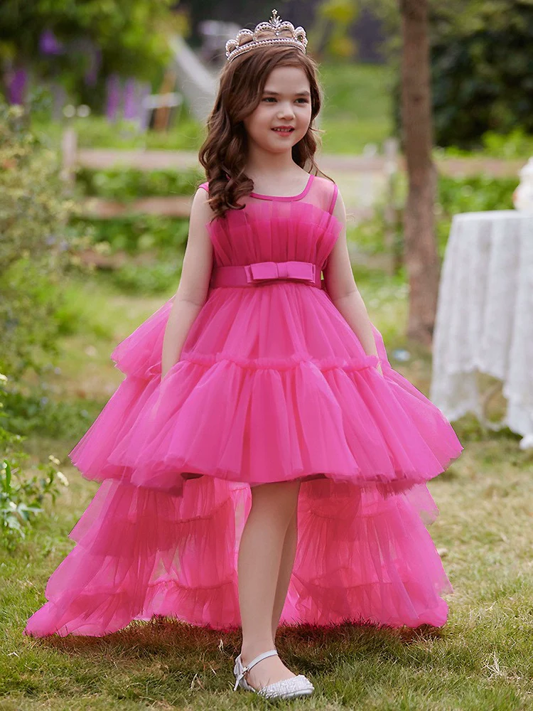 New Children's Princess Dress Pettiskirt Detachable Trailing Dress Gauze Dress Girls Piano Host Catwalk Performance Costumes - Image 2